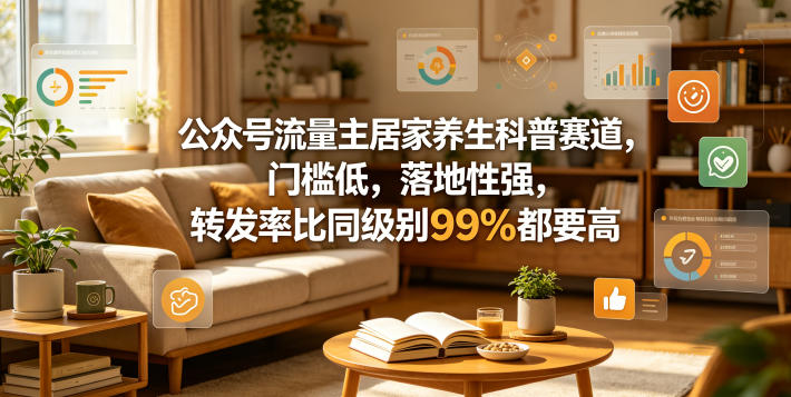 公众号流量主居家养生科普赛道，门槛低，落地性强，转发率比同级别99％都要高-海之城短剧项目