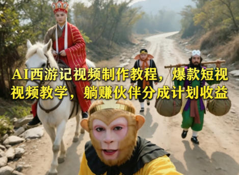 AI西游记视频制作教程，爆款短视频教学，躺賺伙伴分成计划收益-海之城短剧项目