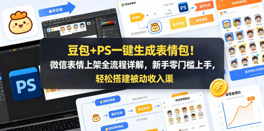豆包+PS一键生成表情包！微信表情上架全流程详解，新手零门槛上手，轻松搭建被动收入渠道-海之城短剧项目