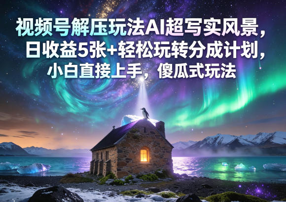 视频号解压玩法AI超写实风景，日收益5张+轻松玩转分成计划，小白直接上手，傻瓜式玩法-海之城短剧项目