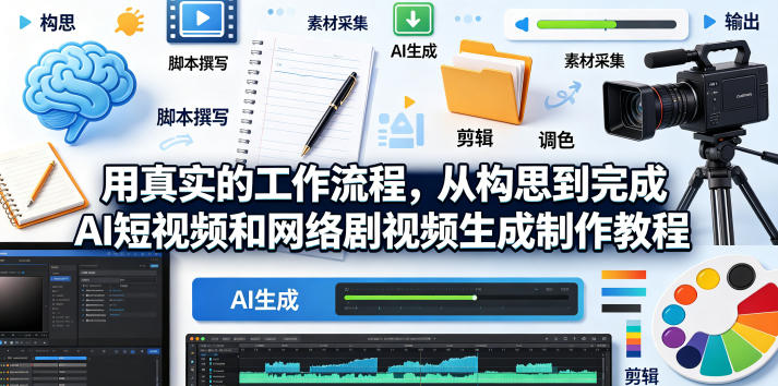 用真实的工作流程，从构思到完成AI短视频和网络剧视频生成制作教程-中英字幕-海之城短剧项目