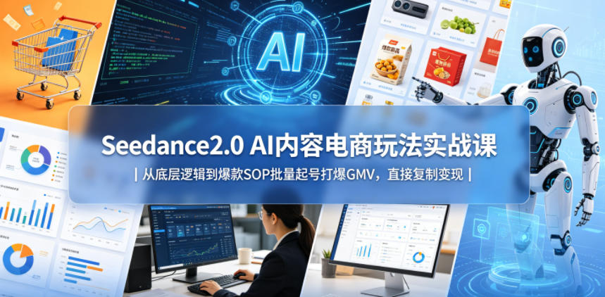 Seedance2.0 AI内容电商玩法实战课｜从底层逻辑到爆款SOP批量起号打爆GMV，直接复制变现-海之城短剧项目