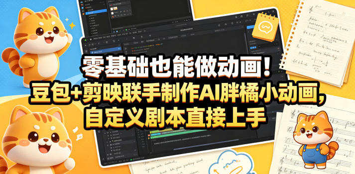 零基础也能做动画！豆包+剪映联手制作AI胖橘小动画，自定义剧本直接上手-海之城短剧项目