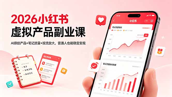 2026小红书虚拟产品副业课，AI原创产品+笔记流量+投流放大，普通人也能稳定变现-海之城短剧项目