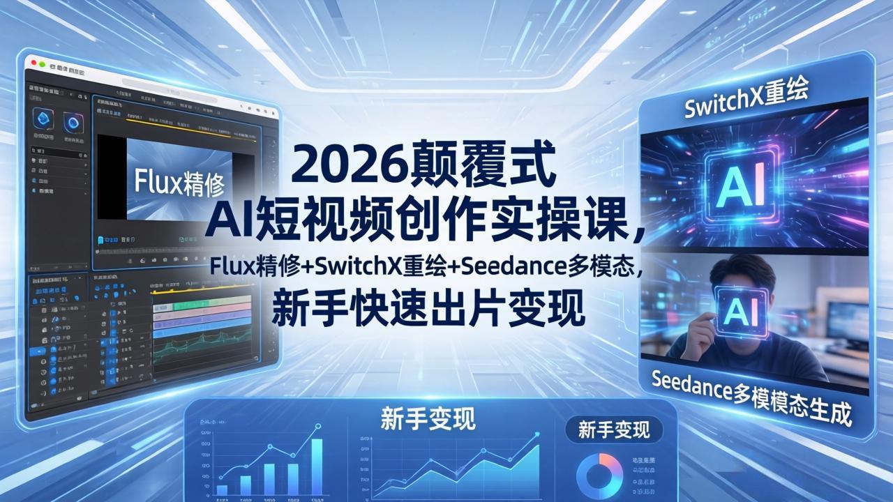 2026颠覆式 AI短视频创作课-5月更新，Flux精修+SwitchX重绘+Seedance多模态，新手快速出片变现-海之城短剧项目