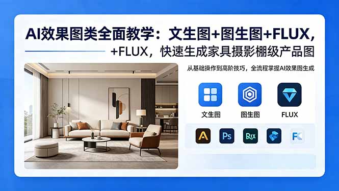 AI效果图类全面教学：文生图+图生图+FLUX，快速生成家具摄影棚级产品图-海之城短剧项目