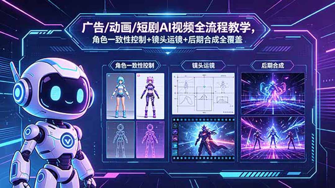 广告/动画/短剧AI视频全流程教学，角色一致性控制+镜头运镜+后期合成全覆盖-海之城短剧项目