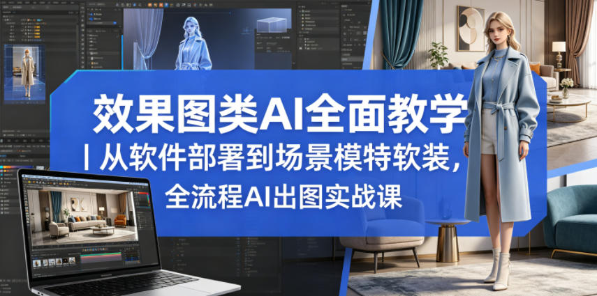 效果图类AI全面教学｜从软件部署到场景模特软装，全流程AI出图实战课-海之城短剧项目