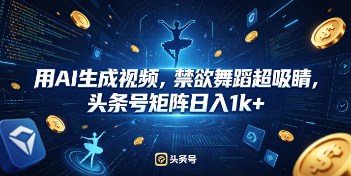 用AI生成视频，禁欲舞蹈超吸睛，头条号矩阵日入1k+-海之城短剧项目