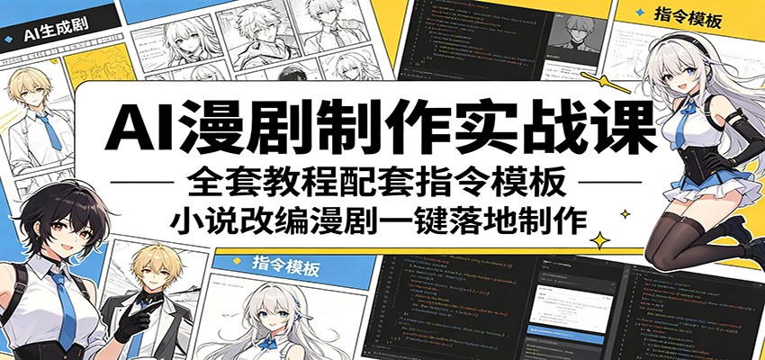 AI漫剧制作实战课：全套教程配套指令模板，小说改编漫剧一键落地制作-海之城短剧项目