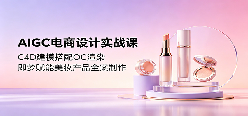 AIGC电商设计实战课：C4D建模搭配OC渲染，即梦赋能美妆产品全案制作-海之城短剧项目