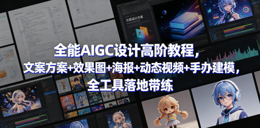 全能AIGC设计高阶教程，文案方案+效果图+海报+动态视频+手办建模，全工具落地带练-海之城短剧项目