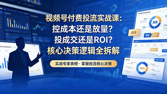 视频号付费投流实战课-5月：控成本还是放量？投成交还是ROI？核心决策逻辑全拆解-海之城短剧项目
