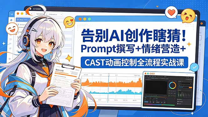 告别AI创作瞎猜！Prompt撰写+情绪营造+CAST动画控制全流程实战课-海之城短剧项目