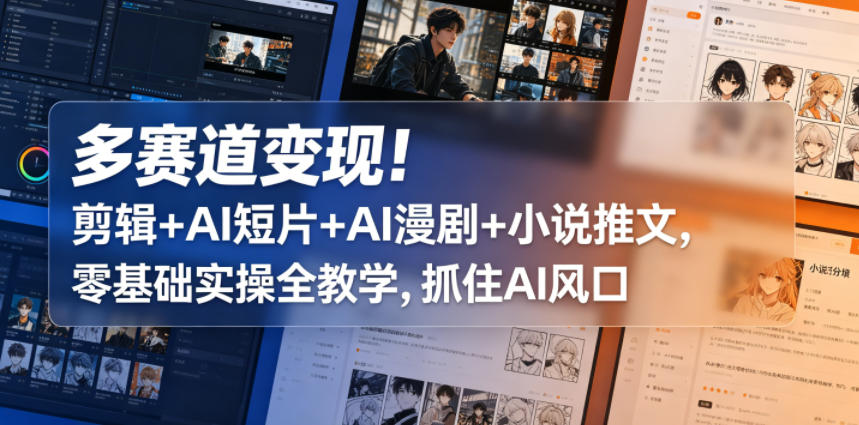 多赛道变现！剪辑+AI短片+AI漫剧+小说推文，零基础实操全教学，抓住AI风口-海之城短剧项目