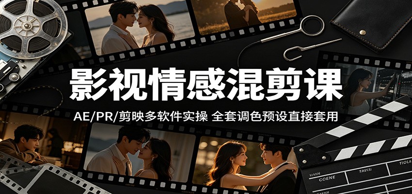 影视情感混剪课：AE/PR/剪映多软件实操，全套调色预设直接套用-海之城短剧项目