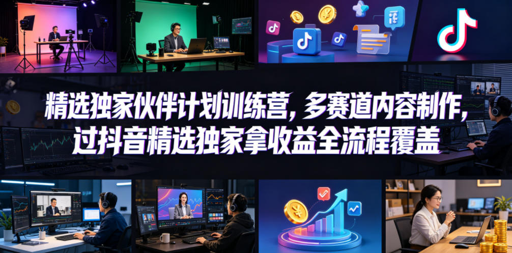 小豁食堂精选独家伙伴计划训练营，多赛道内容制作，过抖音精选独家拿收益全流程覆盖-海之城短剧项目