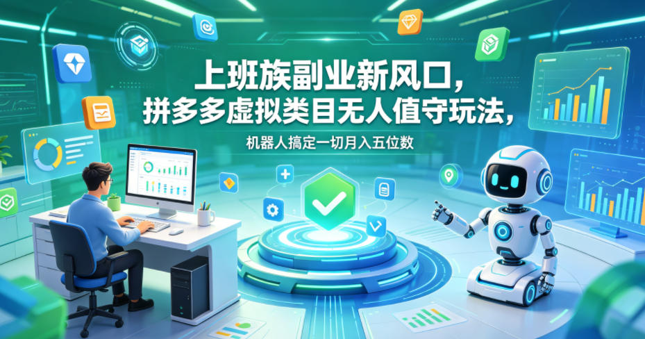 上班族副业新风口，拼多多虚拟类目无人值守玩法，机器人搞定一切月入五位数-海之城短剧项目