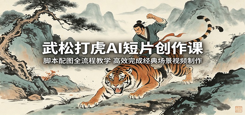 武松打虎AI短片创作课：脚本配图全流程教学，高效完成经典场景视频制作-海之城短剧项目