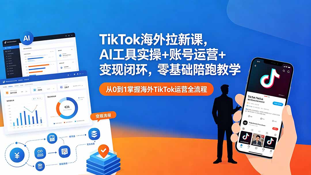 TikTok海外拉新课，AI工具实操+账号运营+变现闭环，零基础陪跑教学-海之城短剧项目