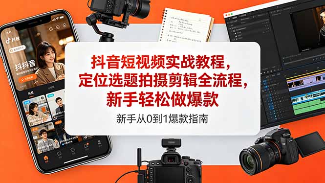 抖音短视频实战教程，定位选题拍摄剪辑全流程，新手轻松做爆款-海之城短剧项目