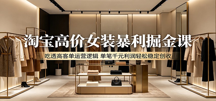淘宝高价女装暴利掘金课：吃透高客单运营逻辑，单笔千元利润轻松稳定创收-海之城短剧项目