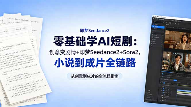 零基础学AI短剧：创意变剧情+即梦Seedance2+Sora2，小说到成片全链路-海之城短剧项目