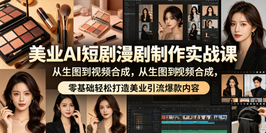 美业AI短剧漫剧制作实战课，从生图到视频合成，零基础轻松打造美业引流爆款内容-海之城短剧项目