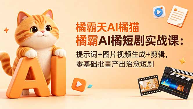 橘霸天AI橘猫短剧实战课：提示词+图片视频生成+剪辑，零基础批量产出治愈短剧-海之城短剧项目