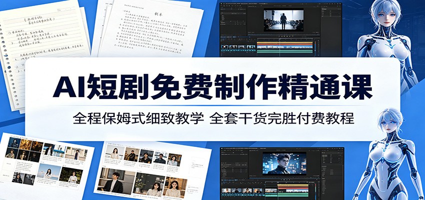 AI短剧免费制作精通课：全程保姆式细致教学，全套干货完胜付费教程-海之城短剧项目