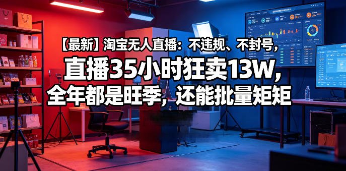 【最新】淘宝无人直播：不违规、不封号，直播35小时狂卖13W，全年都是旺季，还能批量矩阵操作-海之城短剧项目