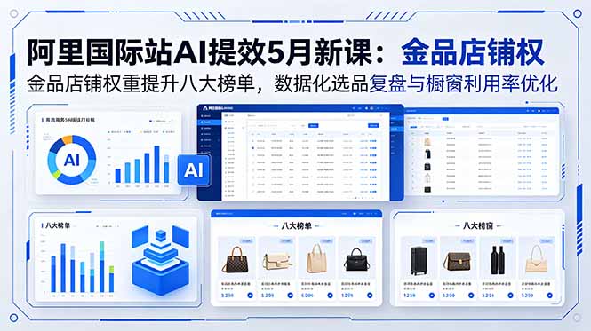 阿里国际站AI提效5月新课：金品店铺权重提升八大榜单，数据化选品复盘与橱窗利用率优化-海之城短剧项目