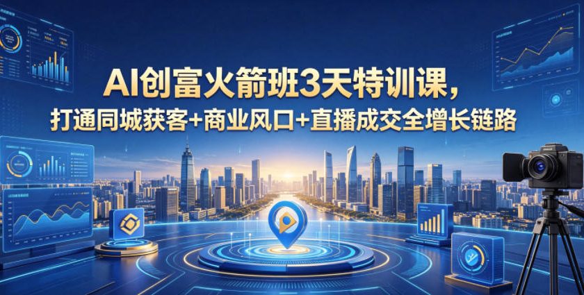 AI创富火箭班3天特训课，打通同城获客+商业风口+直播成交全增长链路，2026年4月新课-海之城短剧项目
