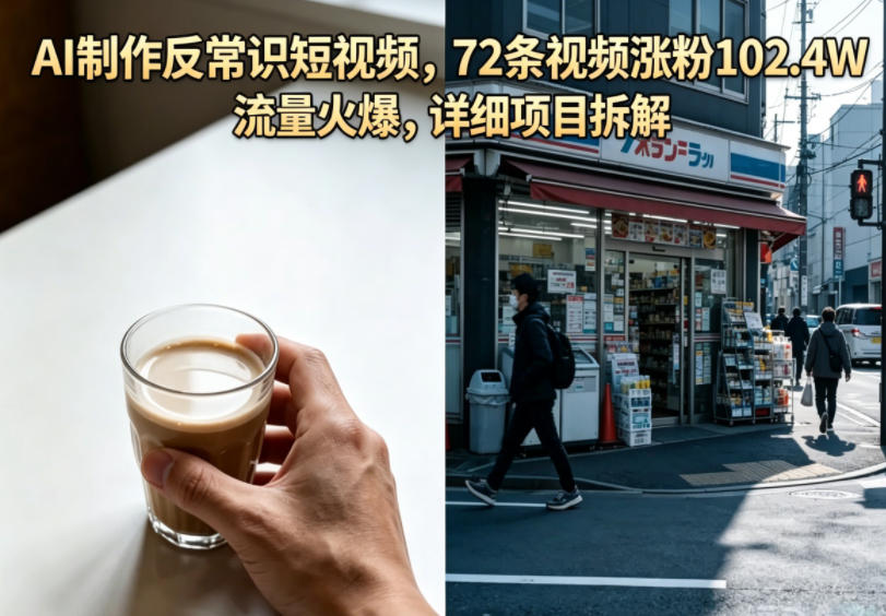 AI制作反常识短视频，72条视频涨粉102.4W，流量火爆，详细项目拆解-海之城短剧项目