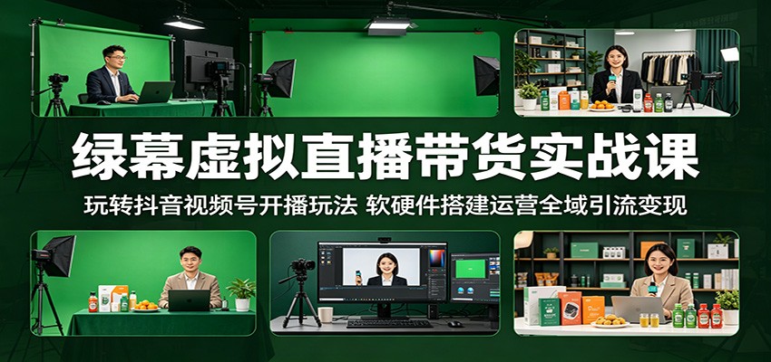 绿幕虚拟直播带货实战课：玩转抖音视频号开播玩法，软硬件搭建运营全域引流变现-海之城短剧项目