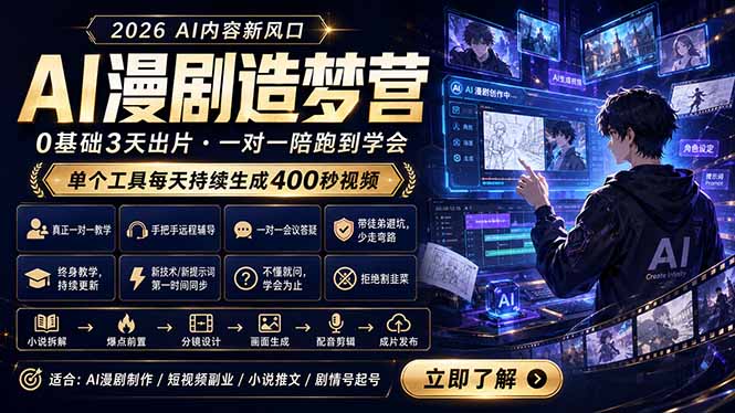 AI漫剧造梦营：0基础3天出片，单个工具每天持续生成400秒视频-海之城短剧项目