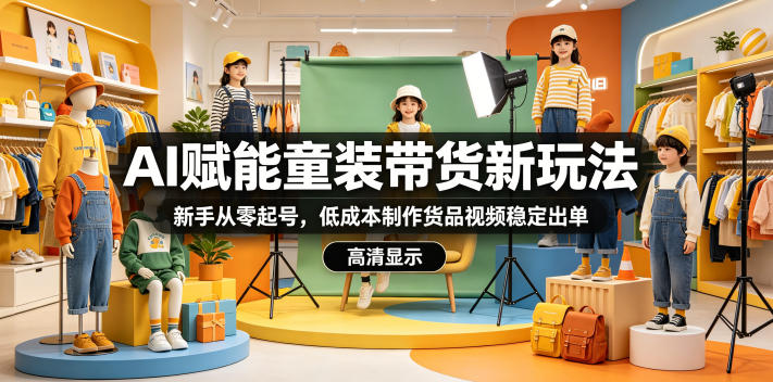 AI赋能童装带货新玩法，新手从零起号，低成本制作货品视频稳定出单-海之城短剧项目