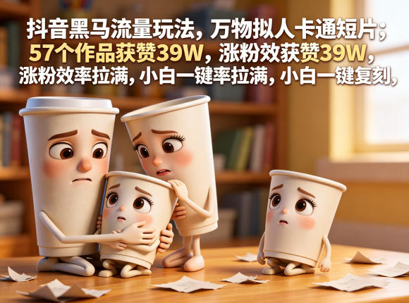 抖音黑马流量玩法，万物拟人卡通短片，57个作品获赞39W，涨粉效率拉满，小白一键复刻，保姆级拆解-海之城短剧项目