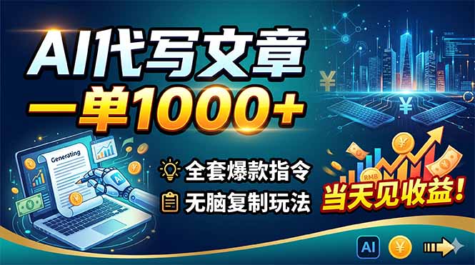 AI代写文章，一单1000+，全套爆款指令+无脑复制玩法，当天见收益！-海之城短剧项目