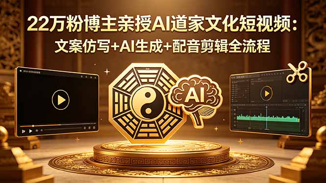22万粉博主亲授AI道家文化短视频：文案仿写+AI生成+配音剪辑全流程-海之城短剧项目