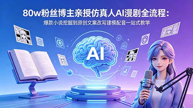 80w粉丝博主亲授仿真人AI漫剧全流程：爆款小说挖掘到原创文案改写建模配音一站式教学-海之城短剧项目