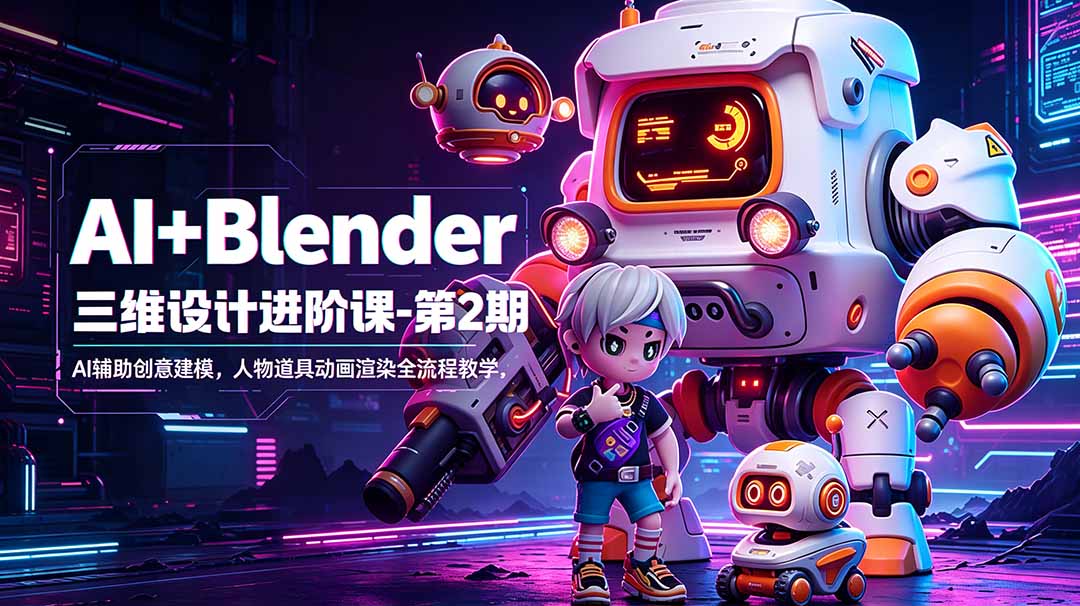 AI+Blender三维设计进阶课-第2期：AI辅助创意建模，人物道具动画渲染全流程教学-海之城短剧项目