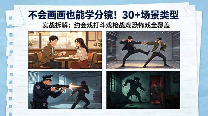 不会画画也能学分镜！30+场景类型实战拆解：约会戏打斗戏枪战戏恐怖戏全覆盖-海之城短剧项目