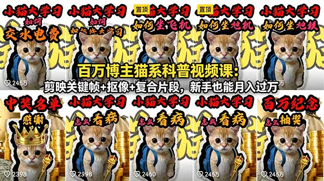 百万博主猫系科普视频课：剪映关键帧+抠像+复合片段，新手也能月入过万-海之城短剧项目