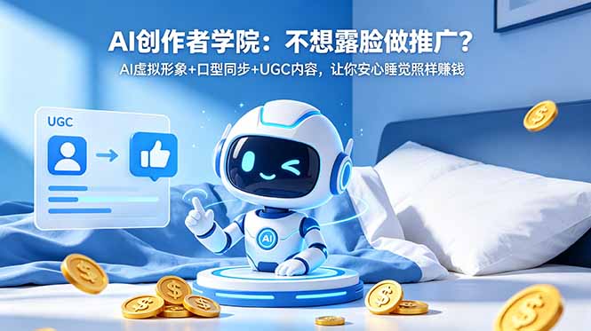 AI创作者学院：不想露脸做推广？AI虚拟形象+口型同步+UGC内容，让你安心睡觉照样赚钱-海之城短剧项目