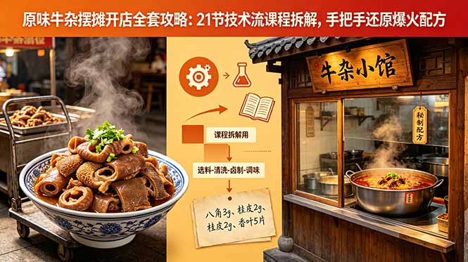 原味牛杂摆摊开店全套攻略：21节技术流课程拆解，手把手还原爆火配方-海之城短剧项目