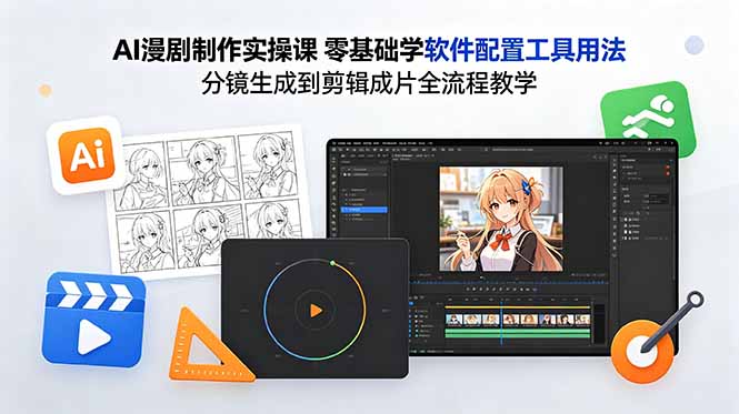 AI漫剧制作实操课 零基础学软件配置工具用法 分镜生成到剪辑成片全流程教学-海之城短剧项目