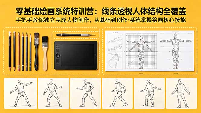 零基础绘画系统特训营：线条透视人体结构全覆盖，手把手教你独立完成人物创作 - 中创网