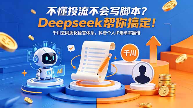 不懂投流不会写脚本？Deepseek帮你搞定！千川去同质化语言体系，抖音个人IP爆单率翻倍-海之城短剧项目