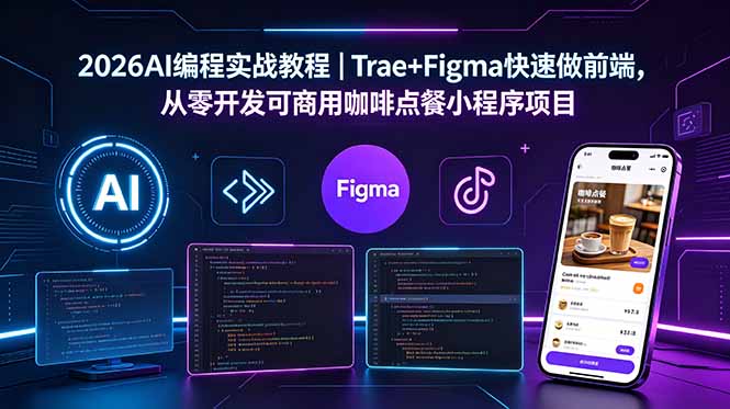 2026AI编程实战教程｜Trae+Figma快速做前端，从零开发可商用咖啡点餐小程序项目-海之城短剧项目
